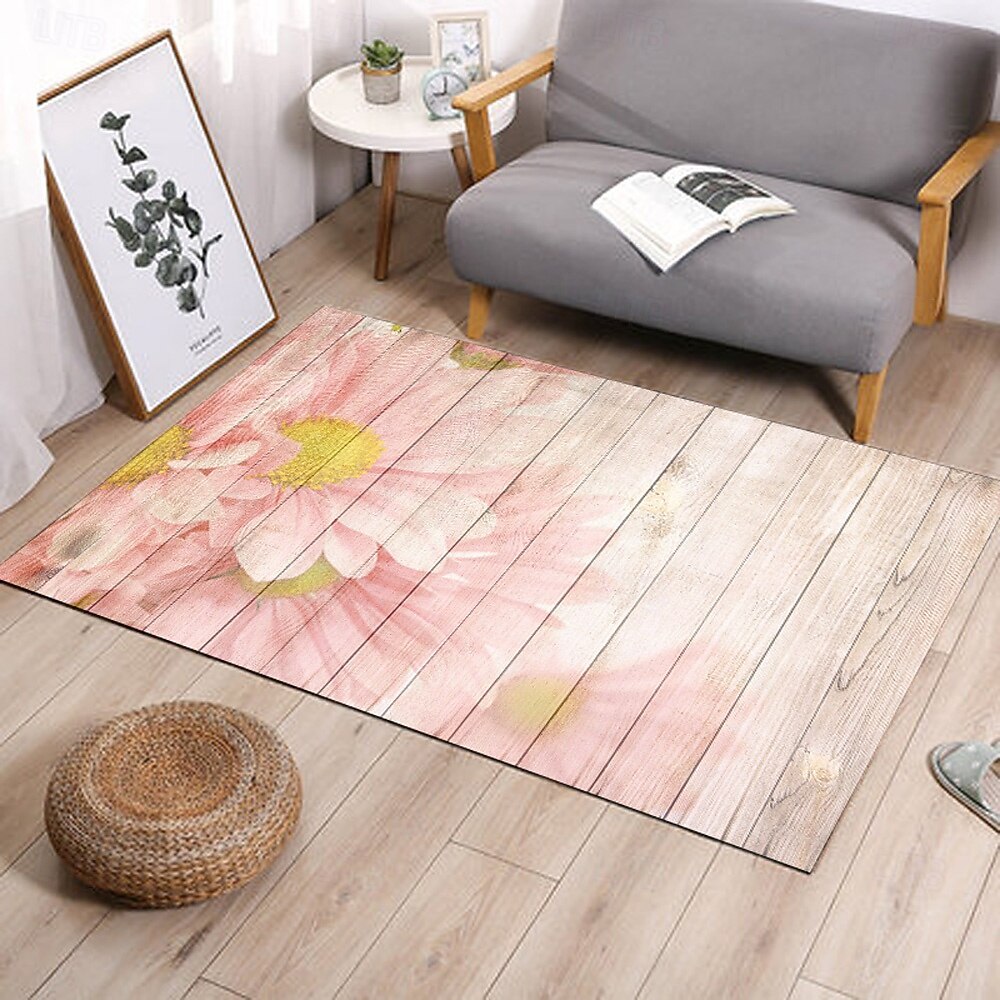 Běžecký koberec do předsíně, rostlina, květina, dřevěná deska, vzor, flanelová tkanina, potištěná podlahová rohožka, protiskluzová měkká rohožka do dveří, vchod, koupelna, domácí podlahová dekorace, 2026 - $17.99 –P6