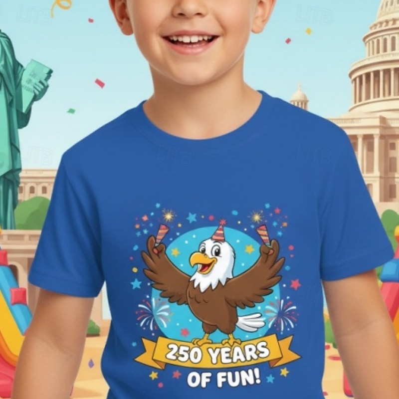 2026年 男の子 3D グラフィック 250周年 Tシャツ Ｔシャツ 半袖 3Dプリント 夏 春 スポーツ ファッション ストリートファッション 子供 4〜12年 クルーネック カジュアル 日常 アウトドア レギュラー  コレクション – $15.99 –P3