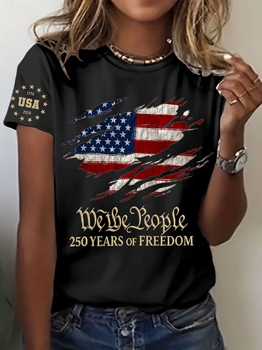 Dia da Independência Aniversário Americano Camiseta Patriótica Feminina Gráfica Bandeira Letra Vintage Moda Estilosa Manga Curta Gola Redonda Estampa Diária Final de Semana Azul Preta Branca Vermelha de 2026 por $22.99 –P4