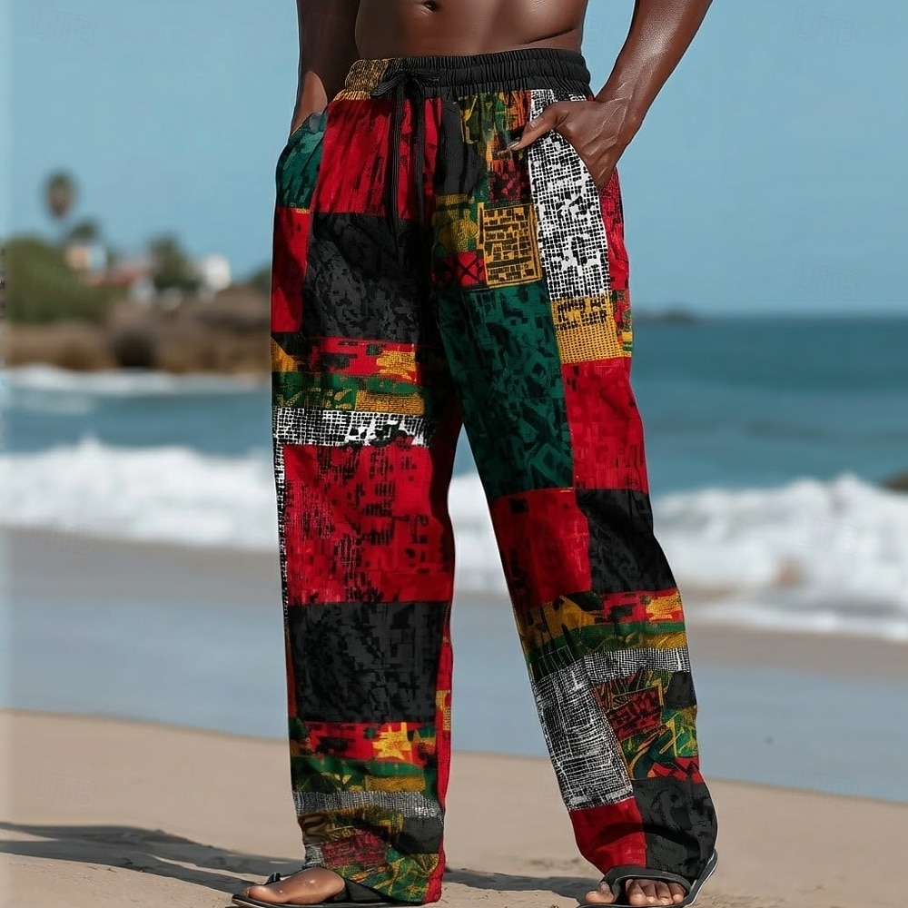 Herren Farbblock Patchwork Ethik / Afrikanisch Hose Freizeithose Baggy-Hosen Mittlere Taille Vintage-Retro Heim Outdoor Urlaub Elastischer Kordelzug in der Taille Leinenähnliche Hose mit Taschen 2026 - $27.99 –P1