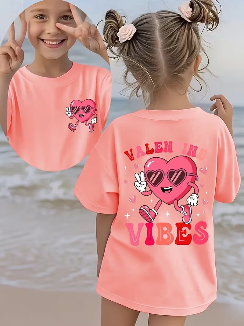 Valentines Girls' 3D Heart Graphic T shirt Tee Short Sleeve 3D Print Summer Spring Sports Fashion Streetwear Kids 4-12 Years Crew Neck Casual Daily Outdoor Regular Fit 2026 - $13.49 –P9