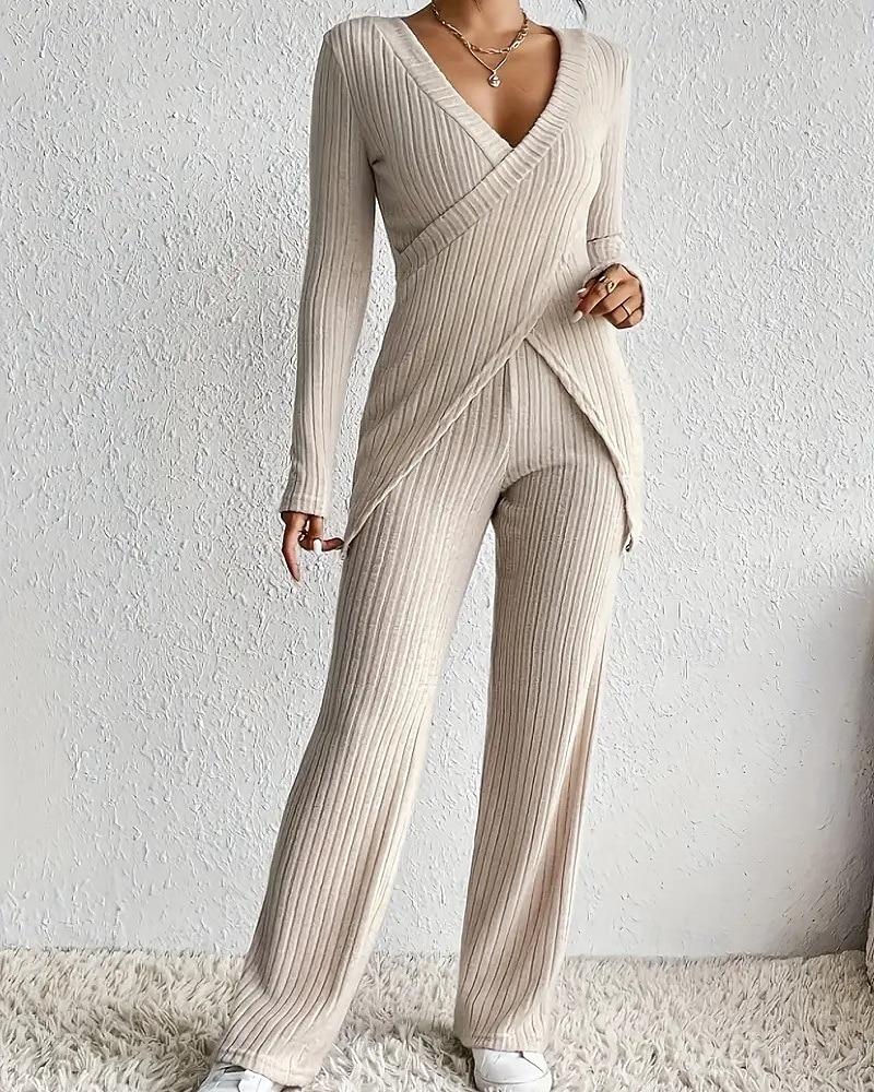 Mujer Blusa Conjuntos de pantalones parte superior del bolero Manga Larga Escote en Pico Color sólido Elegante Moda Ropa de calle Casual Diario Exterior Negro Caqui Azul claro Primavera Ajuste regular 2026 - $35.99 –P5