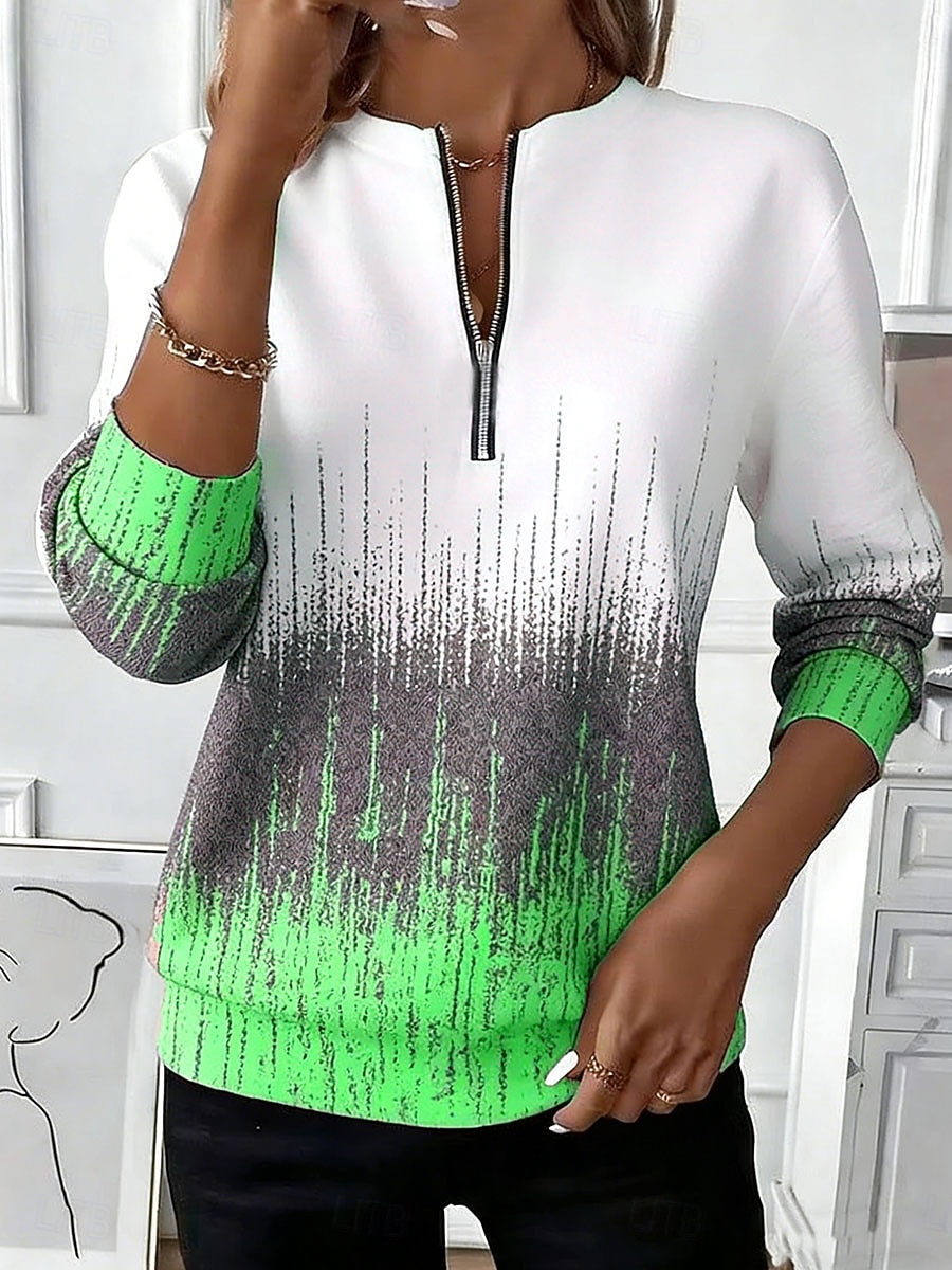 Women's Zip Up Sweatshirts Zipper Print Graphic Geometric Fashion Casual Long Sleeve Round Neck Regular Tops Street Dailywear Blue Pink Green Summer Spring Fall 2026 - $27.99 –P4