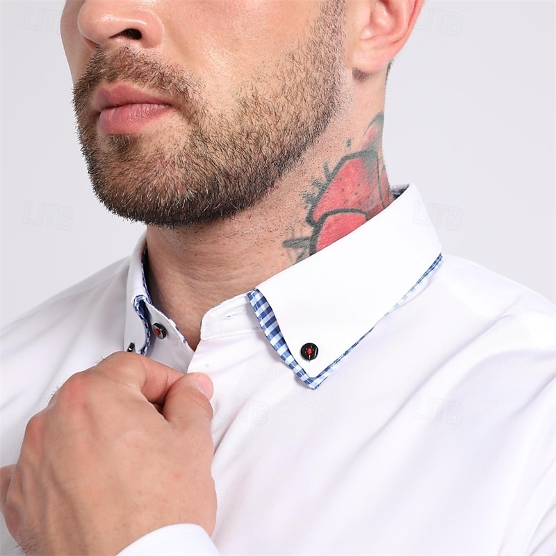 Herren Hemd Kleidhemd Bügelfreies Hemd Knopfhemd Farbblock Lässig Täglich Wein Langarm Umlegekragen Ganzjahres Bekleidung Patchwork 2026 - $29.99 –P7