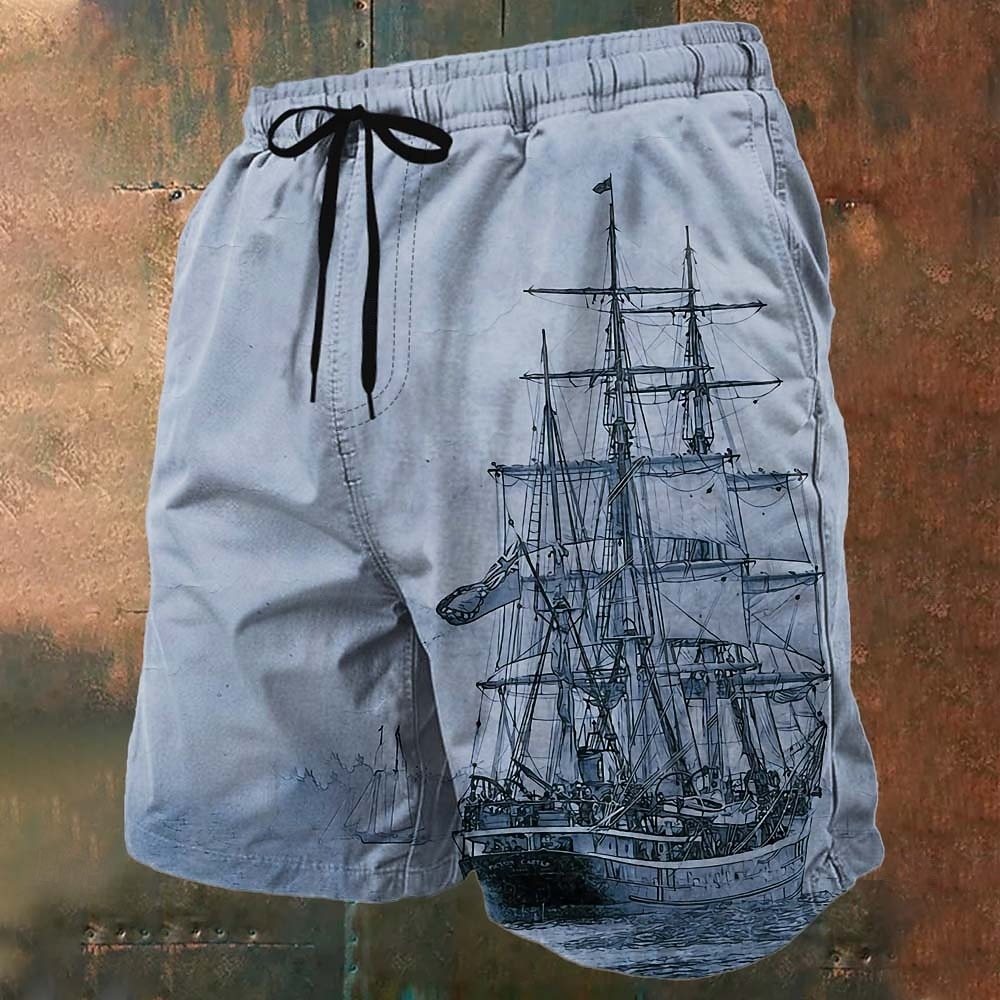 Herr Nautisk Segelbåt Grunge-textur Badshorts Boardshorts Medium Midja Vintage retro Utomhus Semester Vardag Sidfickor Mesh foder Elastisk dragsko i midjan Designer Kläder 2026 - $20.99 –P3
