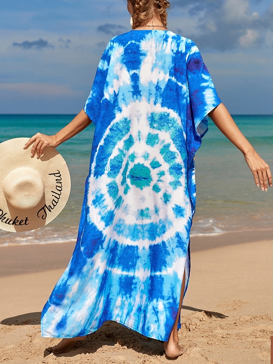 Women's Maxi Dress Beach Dress Casual Dress Boho Dress Cover Up Elegant Fashion Modern Outdoor Vacation Going out Loose Fit Abstract Half Sleeve V Neck Blue Pink Royal Blue Orange Summer Spring 2026 - $29.99 –P4