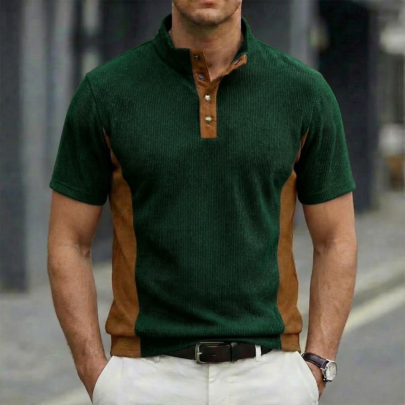 Per uomo Camicia di Velluto a Coste Maglia Henley Maglietta Manica Corta Tinta unica Semplice Testurizzato Moda Designer Casual Bottoni Collo alla coreana Henley Casuale Quotidiano All'aperto Estate del 2026 a $18.99 –P7