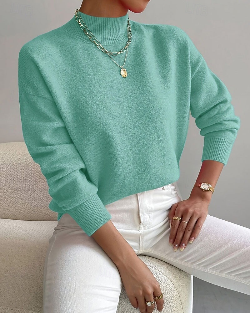 Women's Sweater Pullover Fashion Streetwear Casual Solid Color Mock Neck Knitted Long Sleeve Regular Tops Knit Daily Holiday Going out Yellow Pink Fall Winter 2026 - $33.99 –P3