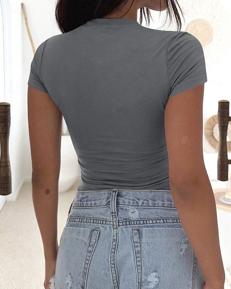 Per donna Blusa Arricciato Semplice Casual Manica Corta Collo a U Top Regolari Quotidiano Ferie Uscire Nero Bianco Cachi Rosa Grigio Estate Primavera del 2026 a $19.99 –P12