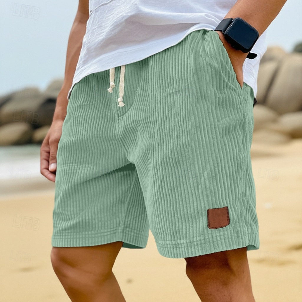 Homens Shorts de verão Shorts de praia Shorts casuais Shorts de veludo cotelê Com Cordão Cintura elástica Côr Sólida Conforto Respirável Comprimento do joelho Diário Ao ar livre Feriado Férias Moda de 2026 por $20.99 –P5
