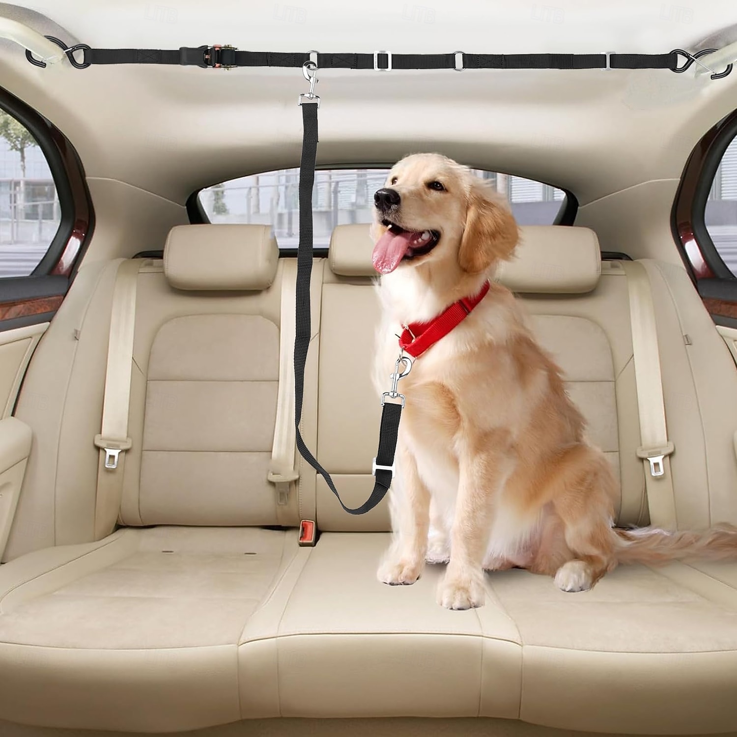 kuorma-auton lavan koiranhihna kahdelle koiralle, räikkäkiristys säädettävä kaksinkertainen turvallinen kuorma-auton lavan koiranhihnajärjestelmä lava-autoihin, katumaastureihin ja henkilöautoihin 2026 - $39.99 –P6