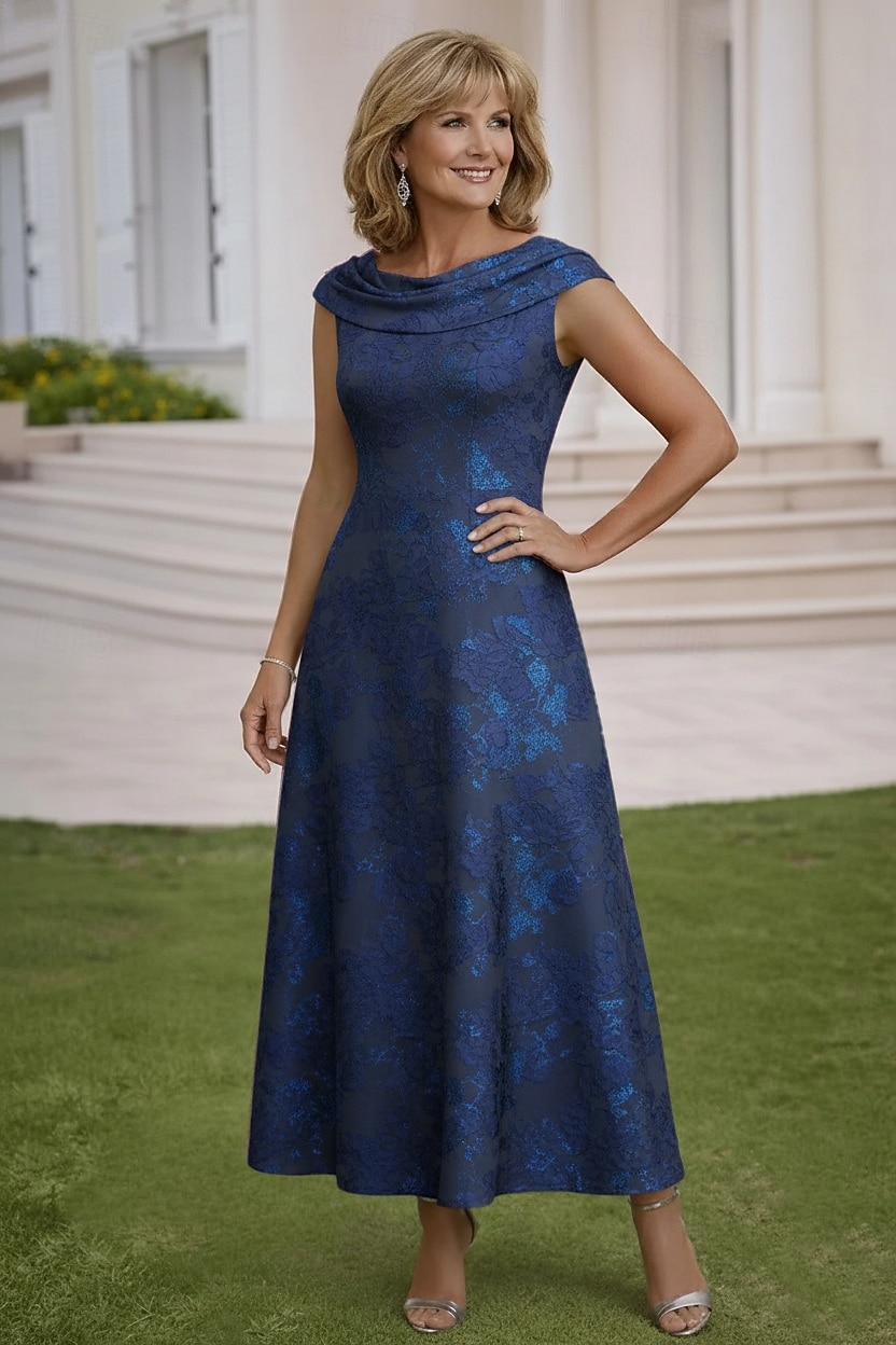 Corte A Hasta el Tobillo Vestido Invitada Boda Vestido formal Vestido de noche Vestido de Madrina Sin Mangas Cuello vuelto holgado Elegante Vintage Formal Jacquard con Recogido 2026 - $166.99 –P6