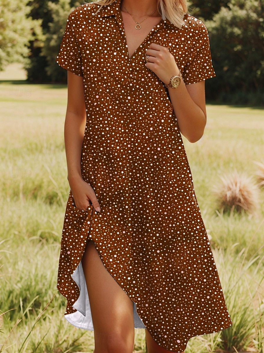 Per donna Mini Abito Abito Estivo Vacanza Casual Boho Quotidiano Spiaggia Vestibilità regolare Floreale Grafico A Pois Manica Corta Bavero Blu Rosso Blu reale Marrone chiaro Estate Primavera del 2026 a $29.99 –P8