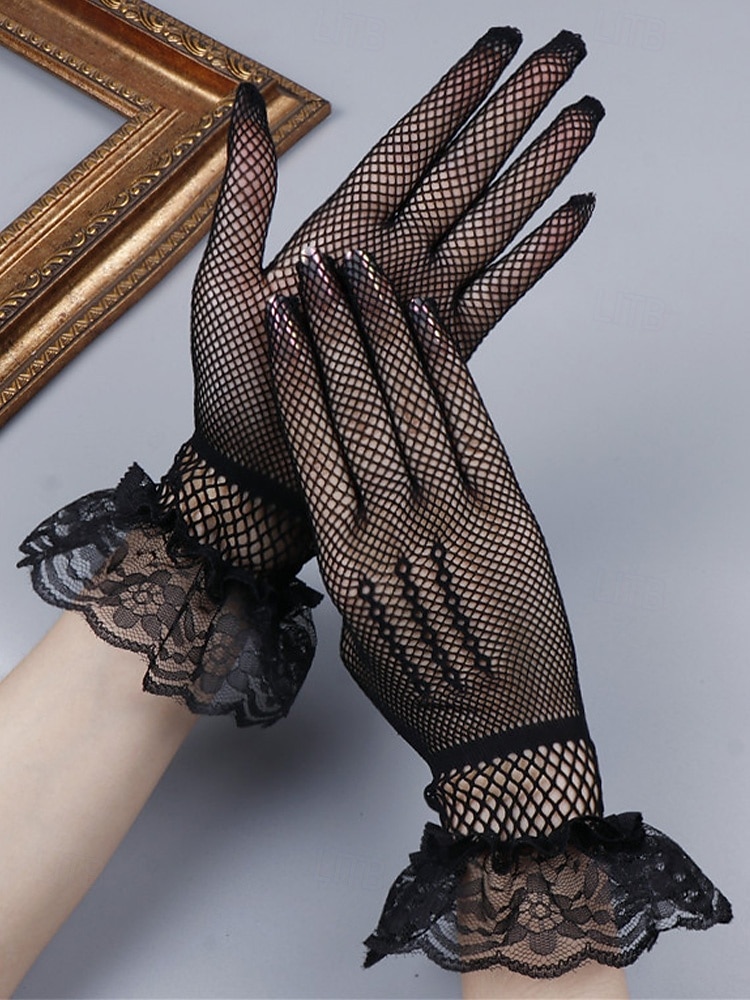 Luvas femininas elegantes em poliéster com renda, luvas formais pretas e brancas para casamentos, jantares e óperas, acessórios sofisticados para vestidos de noiva em ocasiões especiais. de 2026 por $7.99 –P7