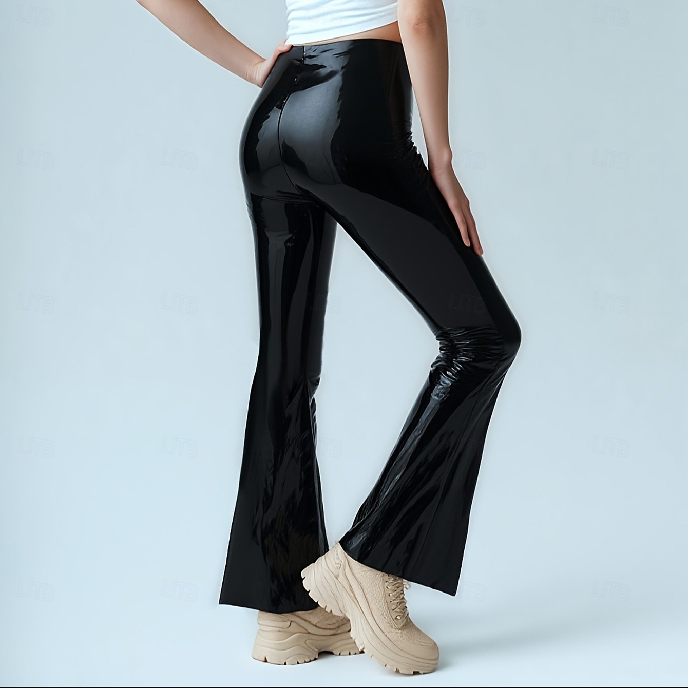 Pants Bell Bottoms Pants Flared Trousers Glossy Finish Women's High Waisted Wet Look Patent Leather Look Solid Color Costume for Casual Club Dance Recital Carnival Adults' 2026 - $35.99 –P4