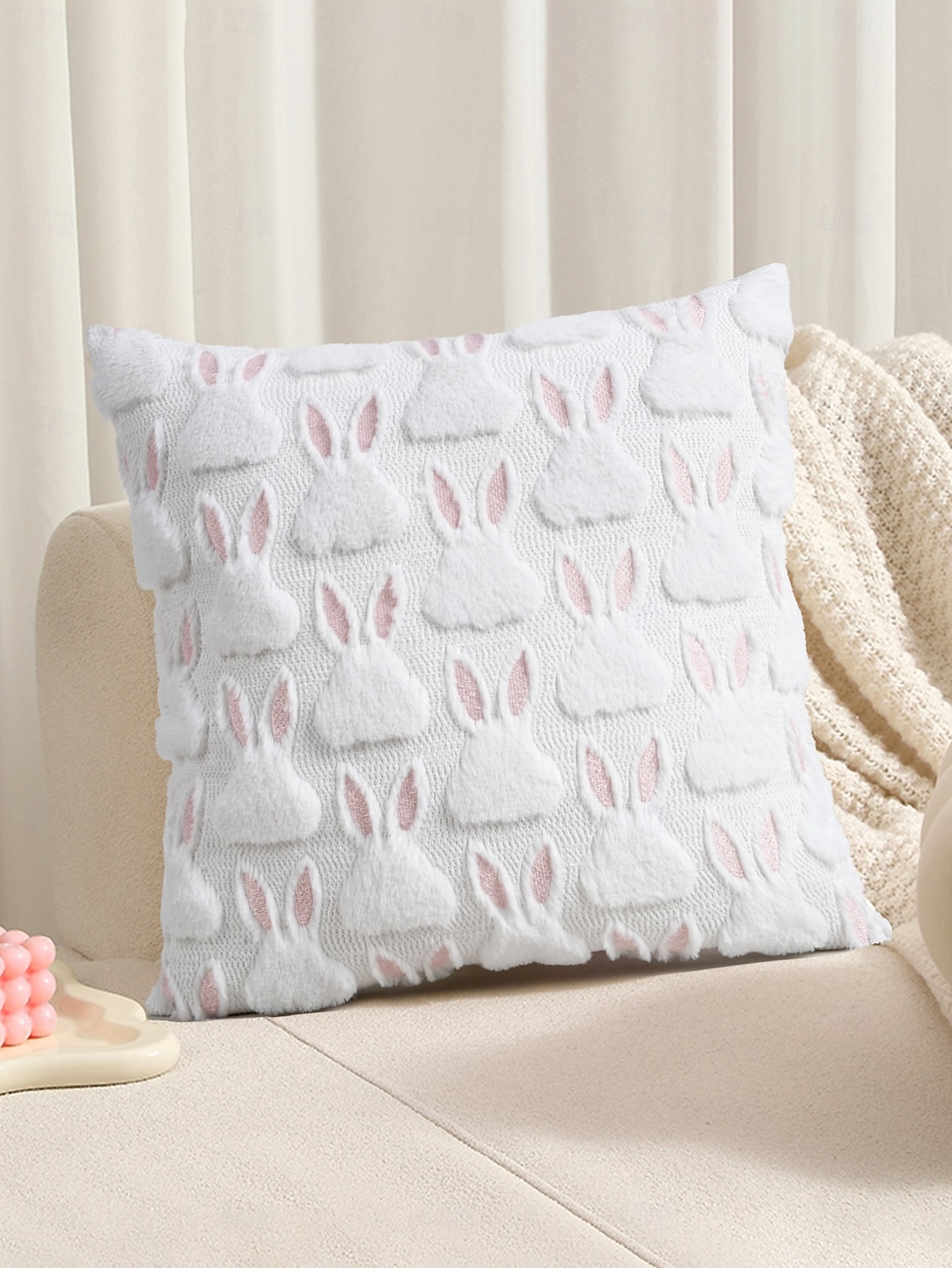 Easter Themed Soft Plush Bunny Pattern Throw Pillow for Home Decor White Pink 18x18 Inch 2026 - $15.99 –P4