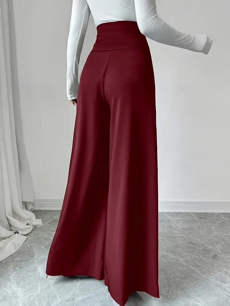 Damen Hose Baggy-Hosen Freizeithose Elegant Mode Streetwear Volle Länge Hohe Taille Einfach Elastischer Bund Komfort Weich Bequem Mikroelastisch Outdoor Büro Ferien Schwarz Rot Sommer Frühling Herbst 2026 - $22.99 –P5