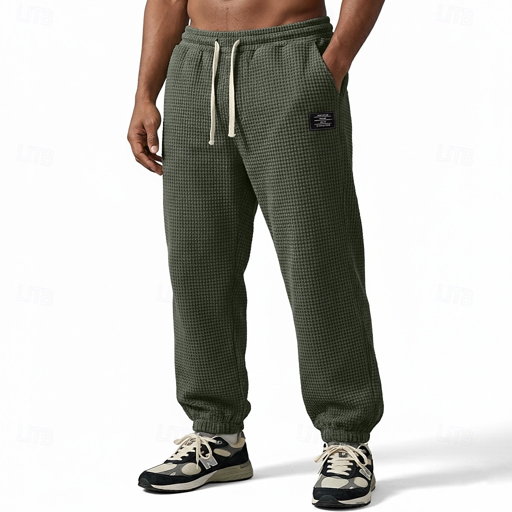 Herr Våffelstruktur Joggare Långbyxor Casual byxor Våffelbyxor Snörning Ensfärgat Komfort Fullängd Ledigt Dagligen Utomhus Semester Mode Svart Armégrön Elastisk 2026 - $24.99 –P10