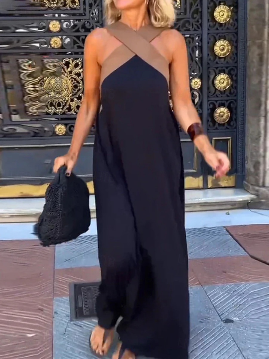 Women's Maxi Dress A Line Dress Summer Dress Halter Dress Casual Daily Loose Fit Plain Sleeveless Halter Neck Black White Red Green Summer 2026 - $33.99 –P1