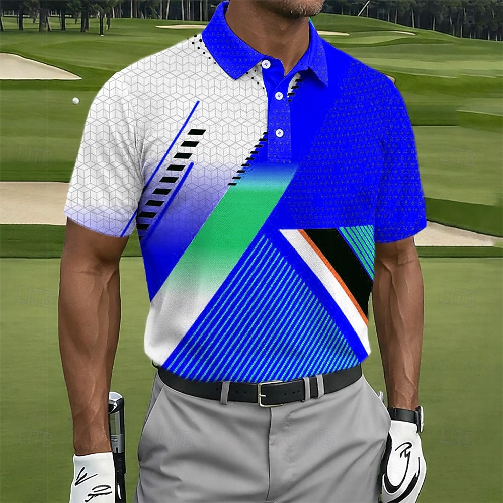 Men's Geometic Golf Sports Polo Shirts Short Sleeve Polo Shirts Collared Shirts Casual Athleisure Buttons Summer Spring Blue Yellow Red 2026 - $21.99 –P2