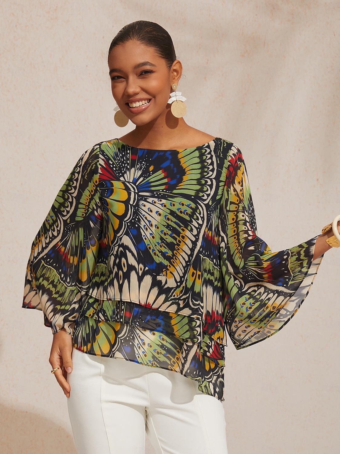 splývavý šifonový top s motýly v džungli 2026 - $67.99 –P6