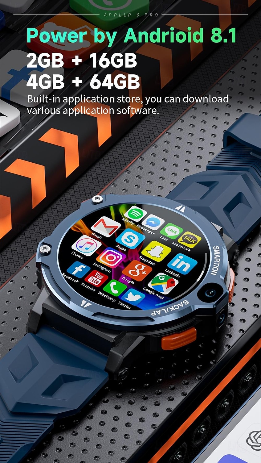 Relógio inteligente Lokmat Appllp 6 Pro de 1,54 polegadas com 4G LTE, pedômetro, lembrete de chamadas, monitor de sono, compatível com Android e iOS, unissex, GPS, chamadas em modo mãos-livres, controle de mídia, IPX-4, 51 mm. de 2026 por $149.99 –P7