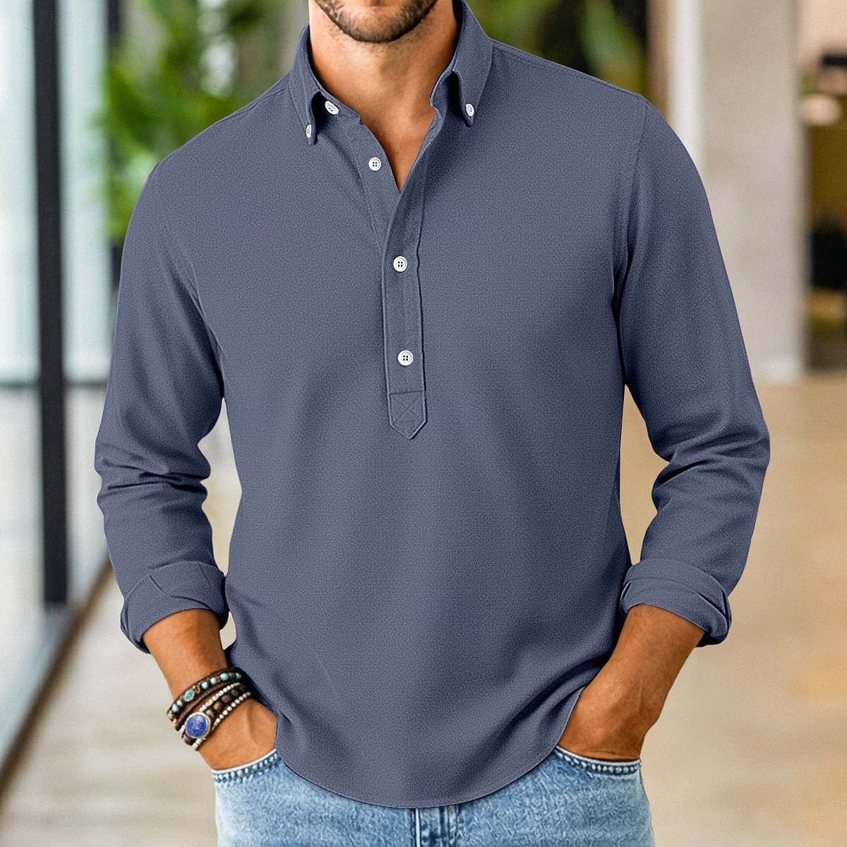 Homme Chemise Chemise popover Chemise boutonnée Chemise Décontractée bleu marine manche longue Uni Boutonné Sous Patte Occasionnel Extérieur Boutons Vêtement Tenue Neutre Mode Quotidien Occasionnel de 2026 ? $22.99 –P8