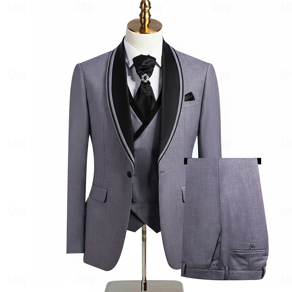 A bărbaților Smoking Costume de petrecere Casual Afaceri Albastru piscină Negru Primăvară Costum Șap de rețea Petrecere Afacere Dungi Slim Fit Set 3 piese Un singur rând, un nasture 2026 - $129.99 –P3