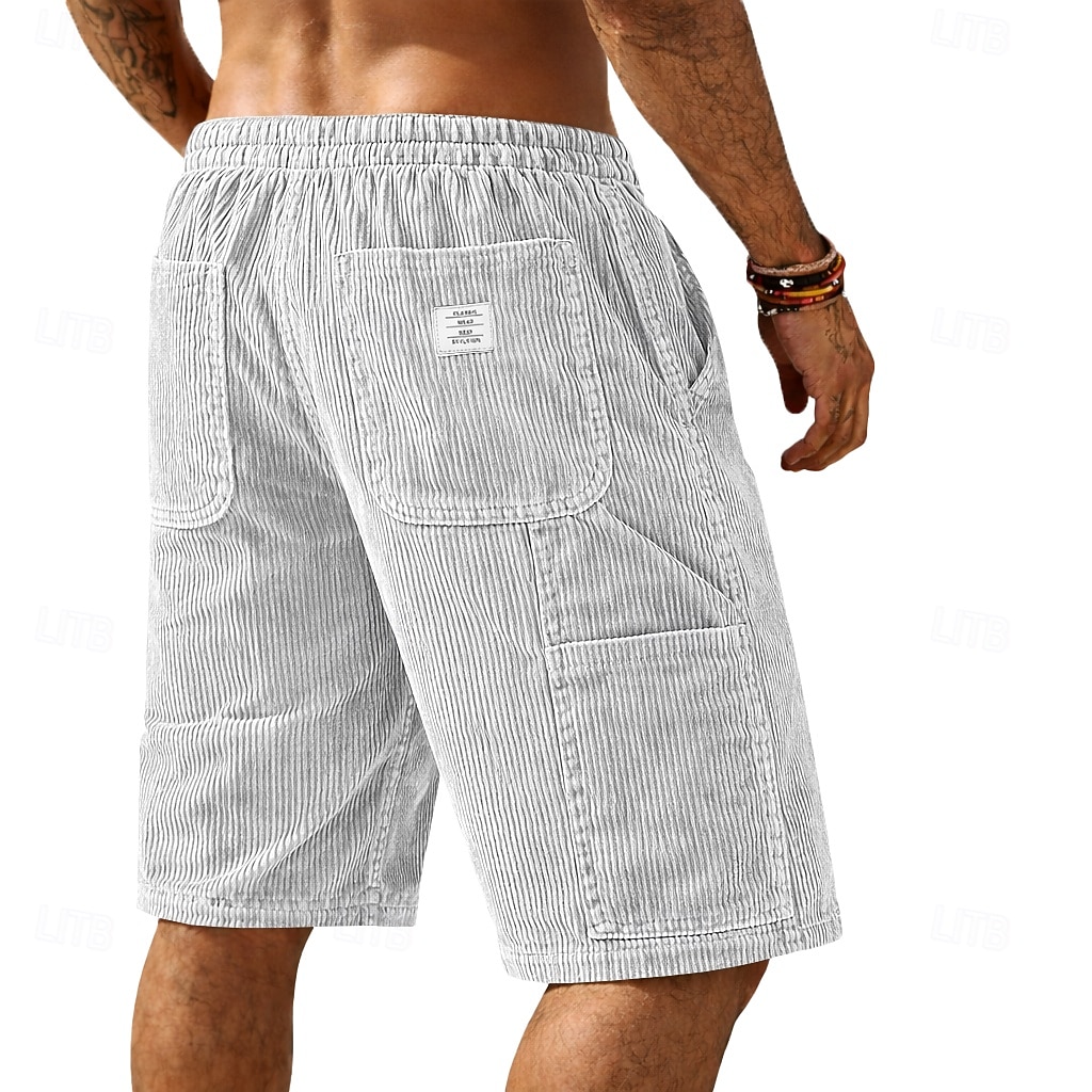 Men's Shorts Summer Shorts Casual Shorts Corduroy Shorts Pocket Elastic Waist Plain Comfort Breathable Knee Length Daily Outdoor Streetwear Vacation Fashion Blue Black Micro-elastic 2026 - $21.99 –P4