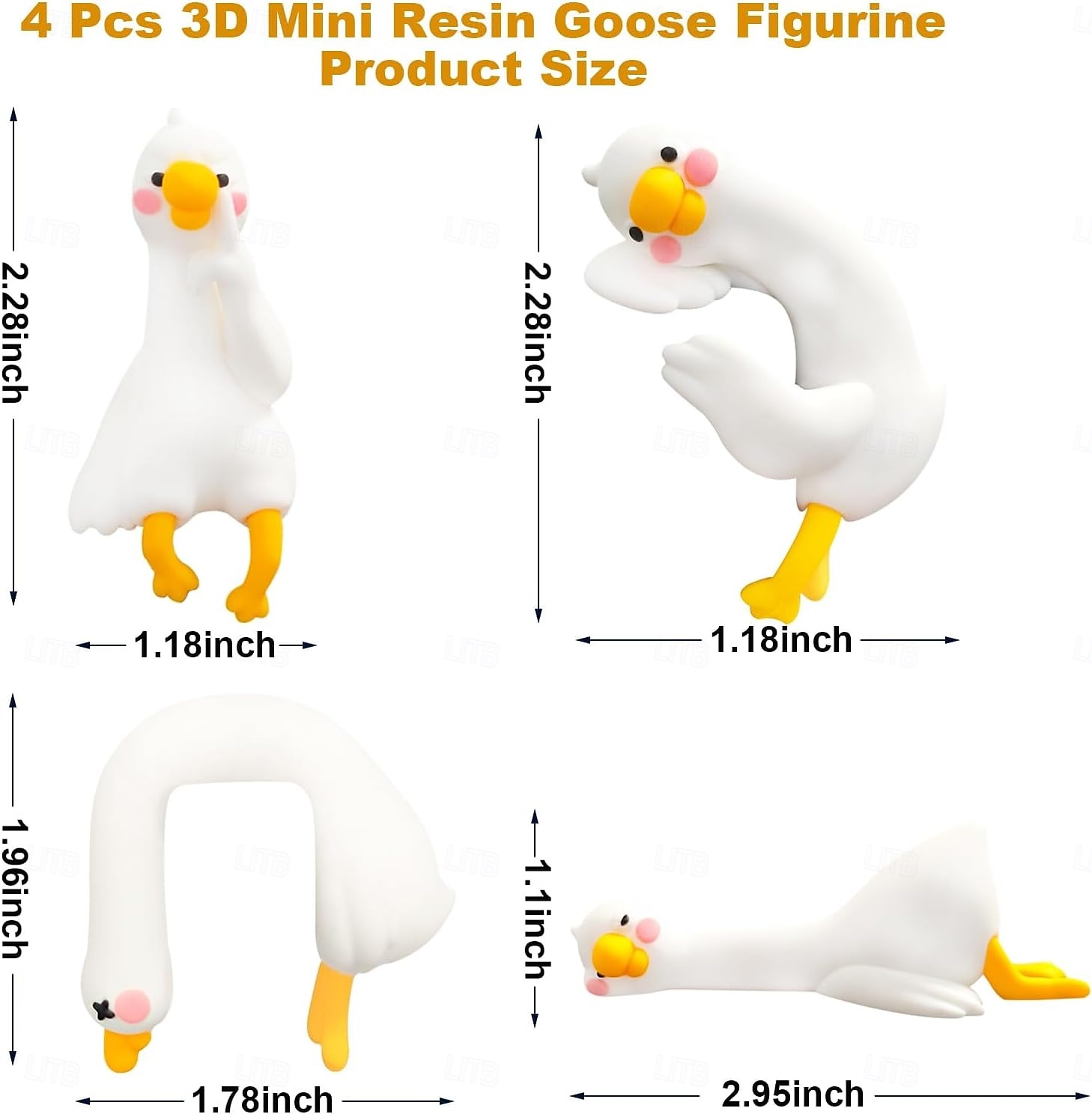 4 ks pryskyřičné figurky husy, dekorace na počítačový monitor, roztomilé mini sošky husy na palubní desku auta, vtipné dekorace na stůl/televizi/fotorámy (bílá husa) 2026 - $21.99 –P2