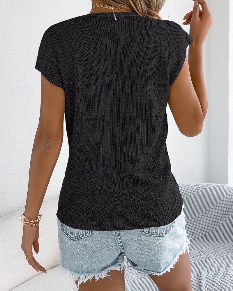 Mulheres Tops de verão Blusa Patchwork Botões Tecido à moda Clássico Moderno Manga Curta Decote V Tops regulares Diário Feriado Para Noite Preto Branco Marron Cáqui Verão Primavera de 2026 por $31.99 –P11