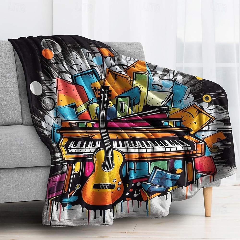 klavírní klávesnice hudební deka černá bílá hudební vzor měkká fleecová deka na pohovku gauč hudební pokoj dekorace 2026 - $24.99 –P1