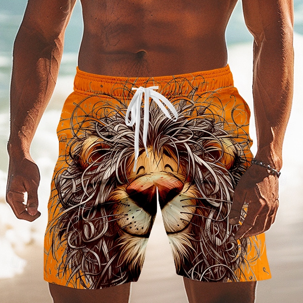 Homens Desenho Animado Leão Engraçado Calção Justo de Natação Shorts de Natação Bermuda de Surf Cintura Média Havaiana férias na praia Bolsos laterais Forro de malha Cintura elástica com cordão de 2026 por $20.99 –P4
