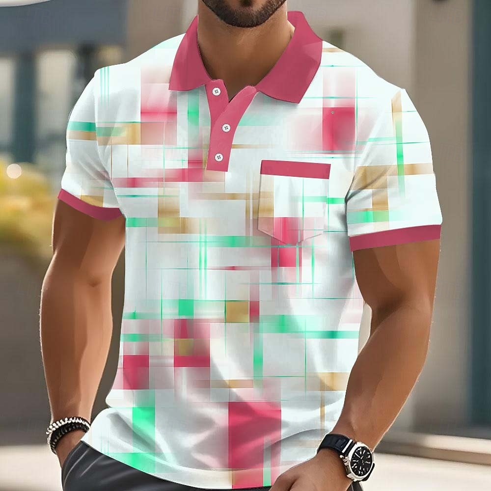 Miesten Geometrinen Polo Lyhythihainen Poolopaidat Kauluspaidat Business Casual ulko- Urheilu- ja treenivaatteet Arki-asut 3D-tulostus Napit Kevät kesä Sininen Rubiini Purppura 2026 - $22.99 –P2