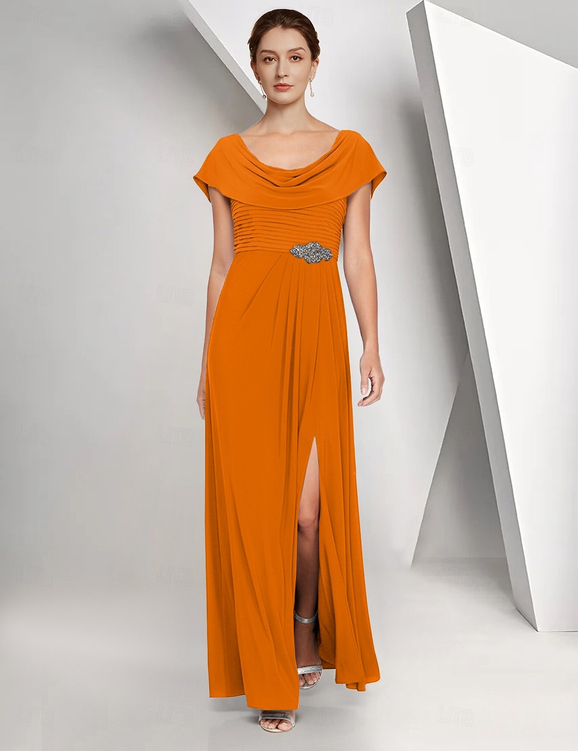 A-Line Floor Length Wedding Guest Dress Chiffon Dress Formal Dresses Mother of the Bride Dress Cap Sleeve Crew Neck Elegant Simple Wedding Guest Semi Formal Chiffon with Crystals 2026 - $172.99 –P6