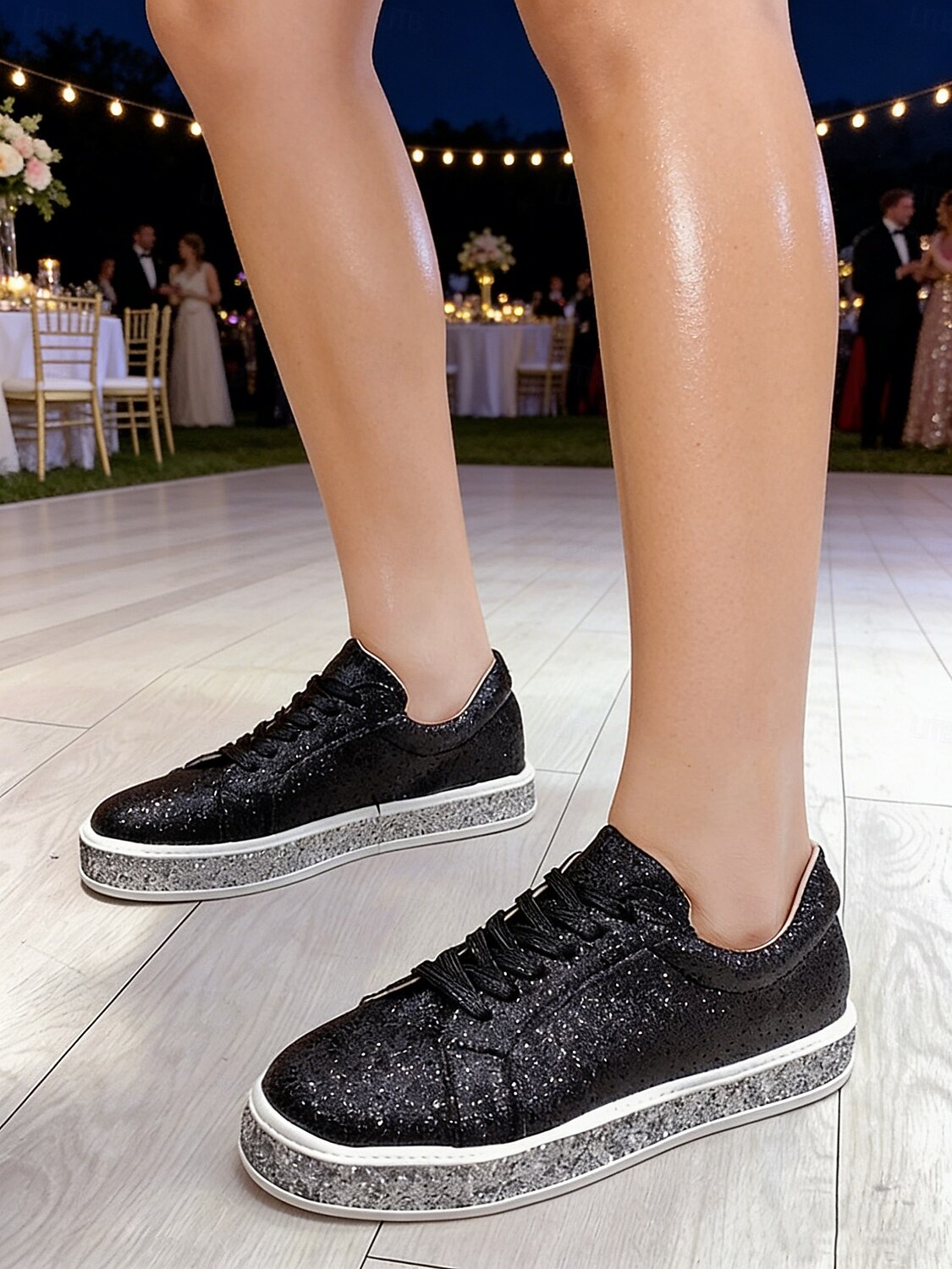 Tênis plataforma feminino com glitter rosé gold, calçado de festa com sola de strass para a noite. &festa pós-casamento de 2026 por $29.99 –P4