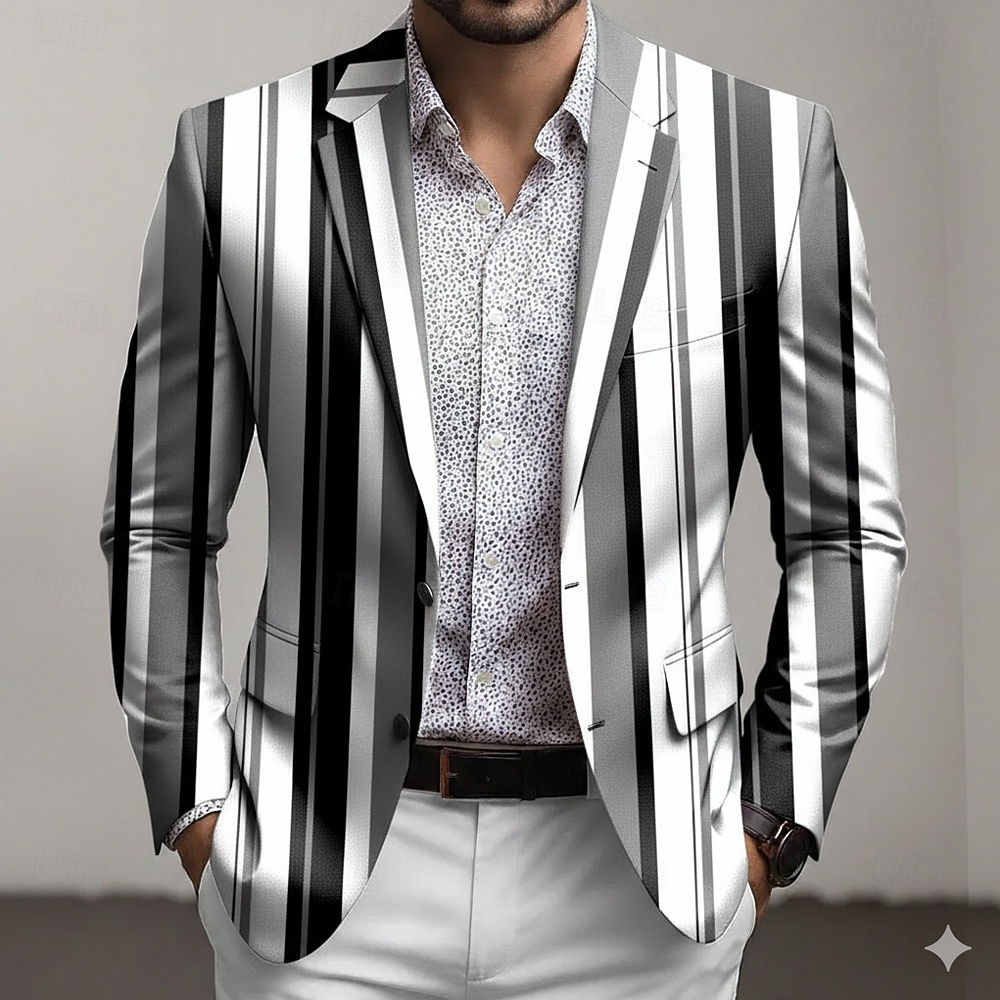 Per uomo A righe Giacca blazer Cappotto Confortevole Traspirante Artistico Casual Casuale Quotidiano Abbigliamento da sera Stampa 3D Bottoni Multi-tasche Primavera Autunno & Inverno Dentellato Manica del 2026 a $85.99 –P3