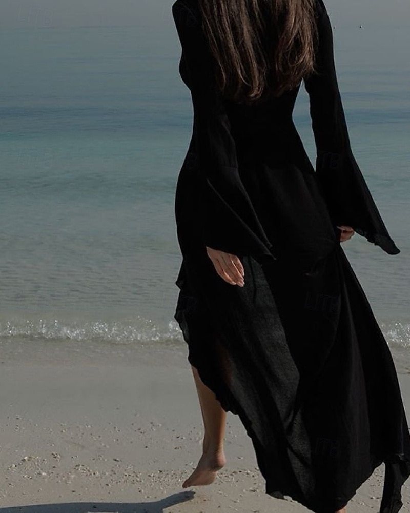 Dámské Plavky Přehozy Plavky Volány prázdniny Oblečení na pláž Bez vzoru Do V Dlouhý rukáv Plavky 2026 - $36.99 –P16