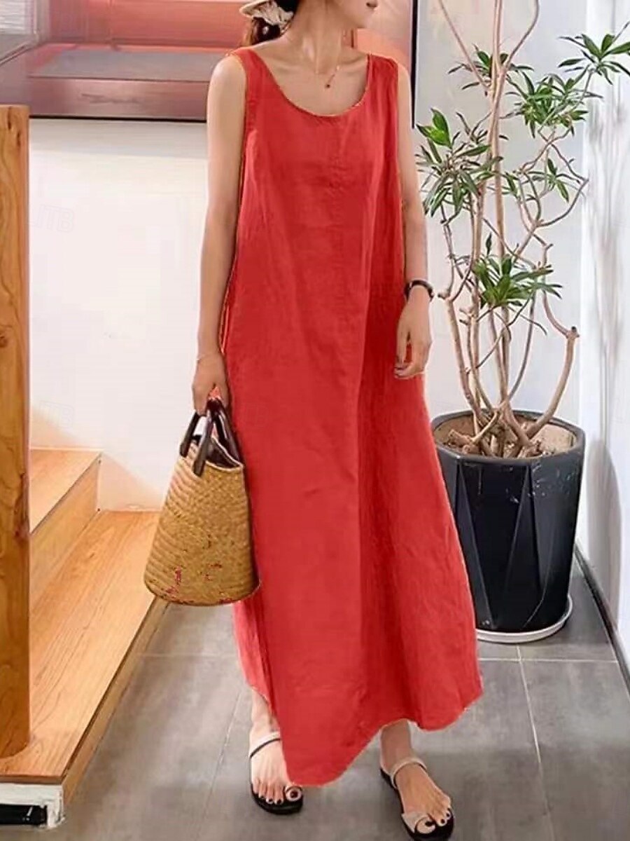 Femmes Robe Maxi Robes effet lin Robe fourreau Robe Décontractée Mode Basique Moderne Quotidien Vacances Sortir Coupe Ample Uni Sans manches Col en U Jaune Rose Claire Rouge bleu marine Été Printemps de 2026 ? $21.99 –P3