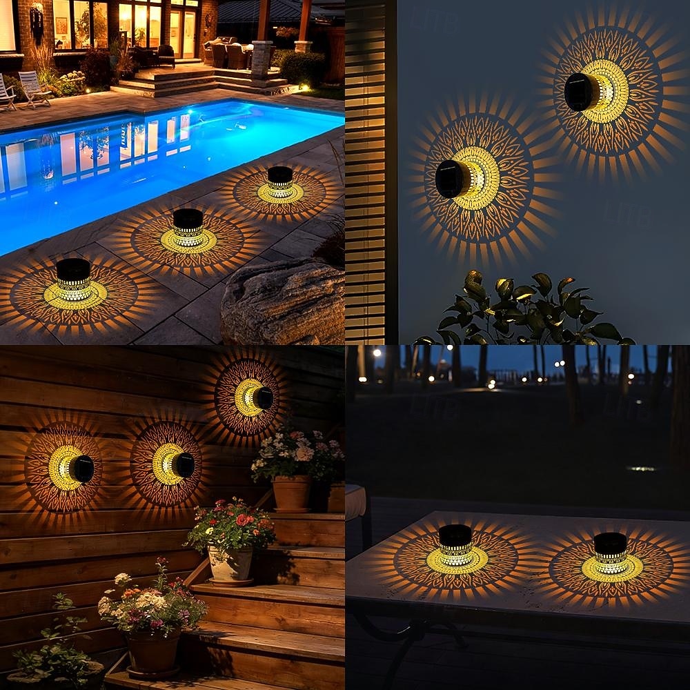 2 ks venkovní solární vodotěsné kreativní duté válcové železné projekční nástěnné osvětlení, závěsné lucerny pro zahradu, dvůr, cestu, trávník, schodiště, krajinářské osvětlení, venkovní dekoraci 2026 - $30.99 –P10
