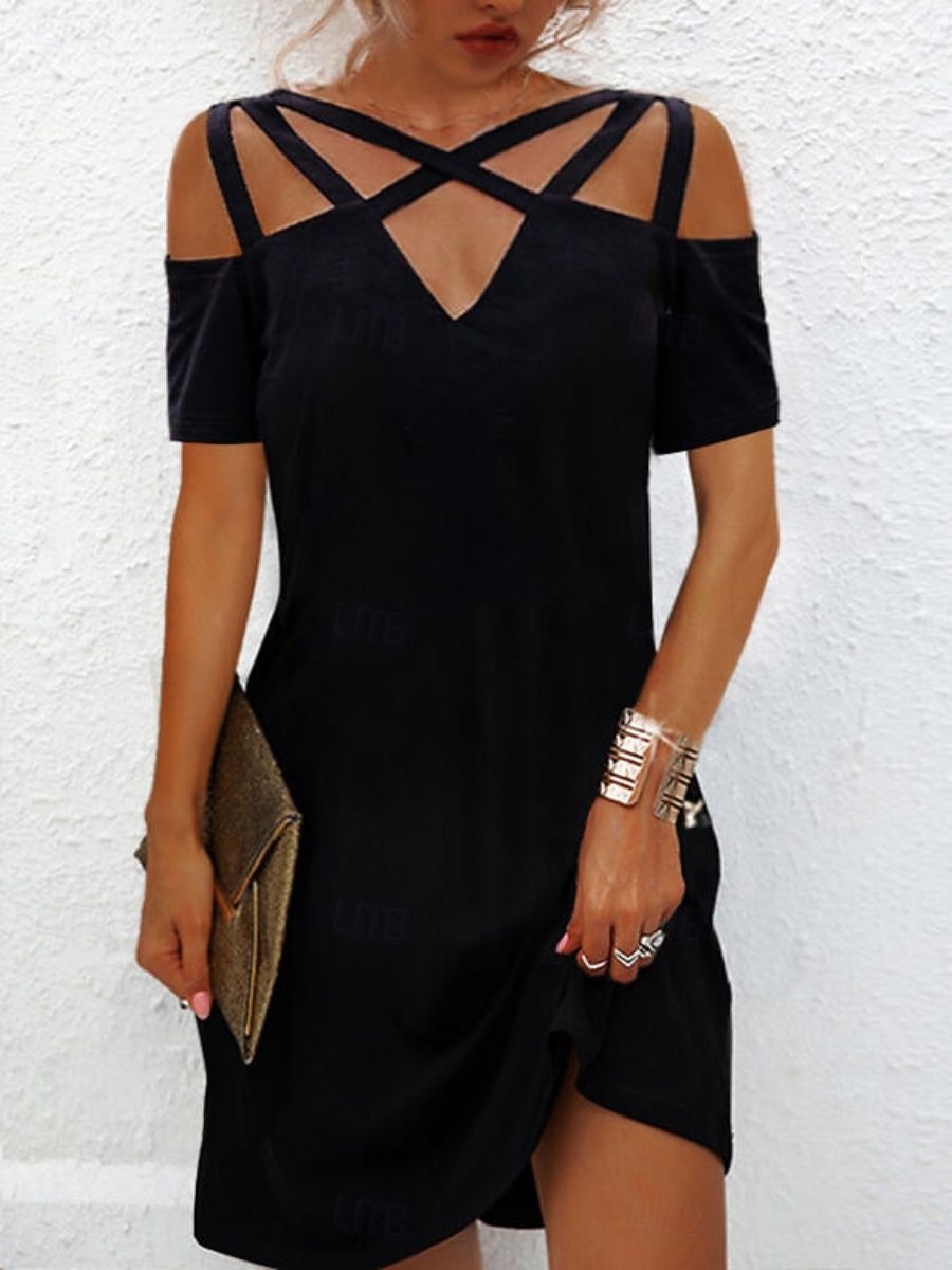 женское простое мини-платье с v-образным вырезом на каждый день для отпуска с коротким рукавом на лето и весну 2026 - $31.99 –P1