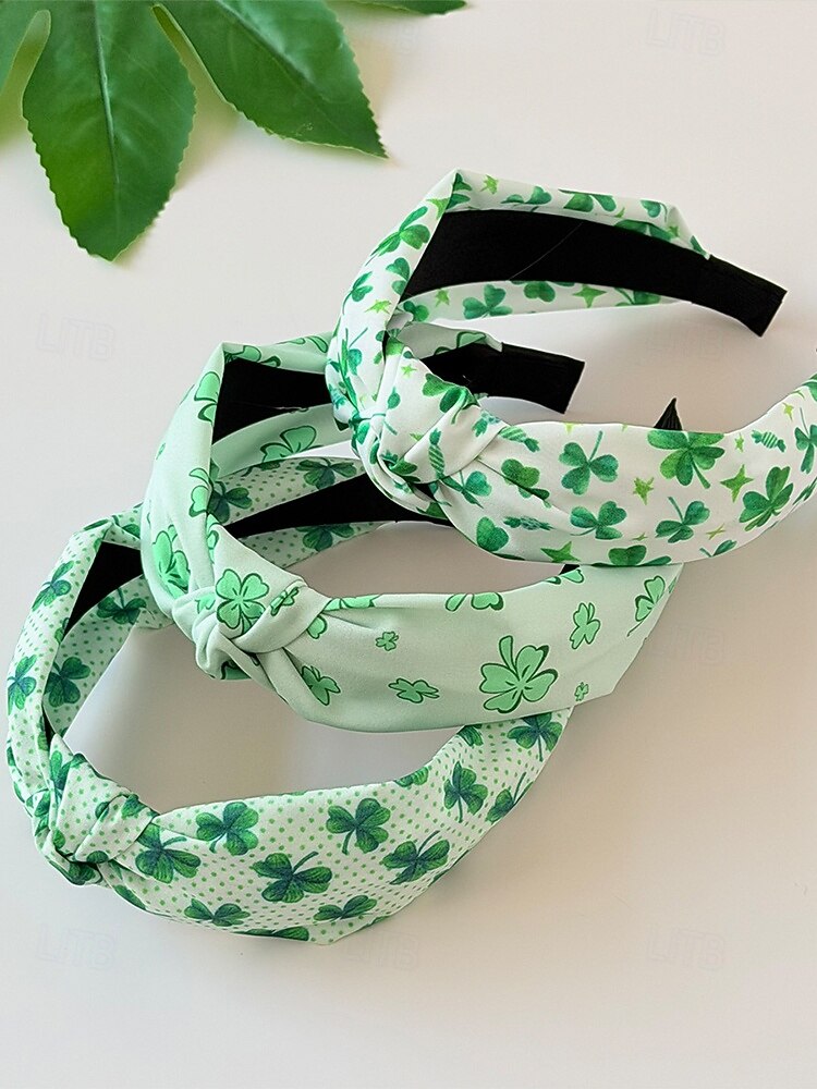 Dameshaarbanden van polyester met klavertjesvier, zacht knoopdesign, verschillende klavertjesvormen, lichtgewicht en comfortabele haaraccessoires, perfect voor St. Patrick's Day-vieringen en dagelijks gebruik. 2026 - QAR 35.07 –P6