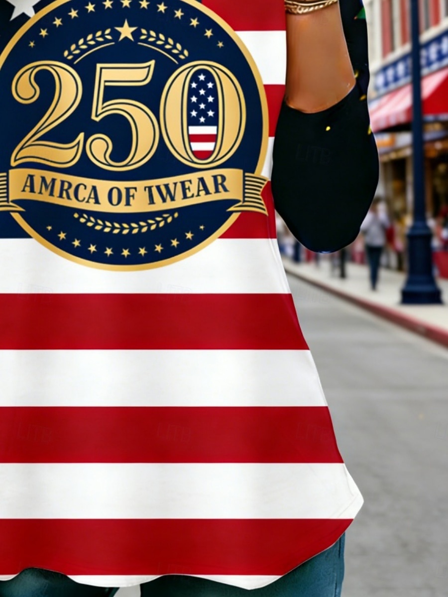 día de la independencia americana Mujer Camiseta Camiseta superior Estampado Graphic Bandera estadounidense Moda Elegante Clásico Manga Larga Cuello Barco Tops regulares Diario Fin de semana Ropa de 2026 - $19.99 –P4