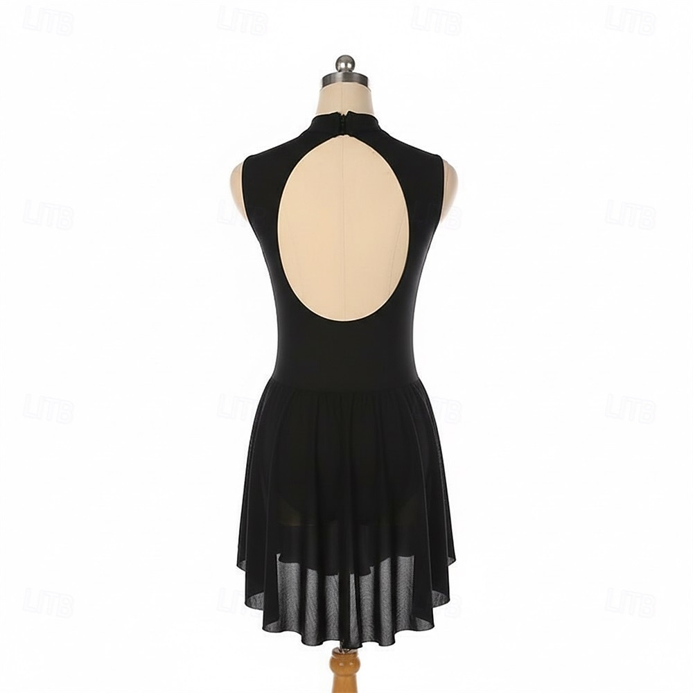 Figure Skating Dress Women's Ice Skating Dress Black Patchwork Open Back High Elasticity Training Competition Skating Wear Classic Crystal / Rhinestone Sleeveless Ice Skating Figure Skating 2026 - $211.99 –P2