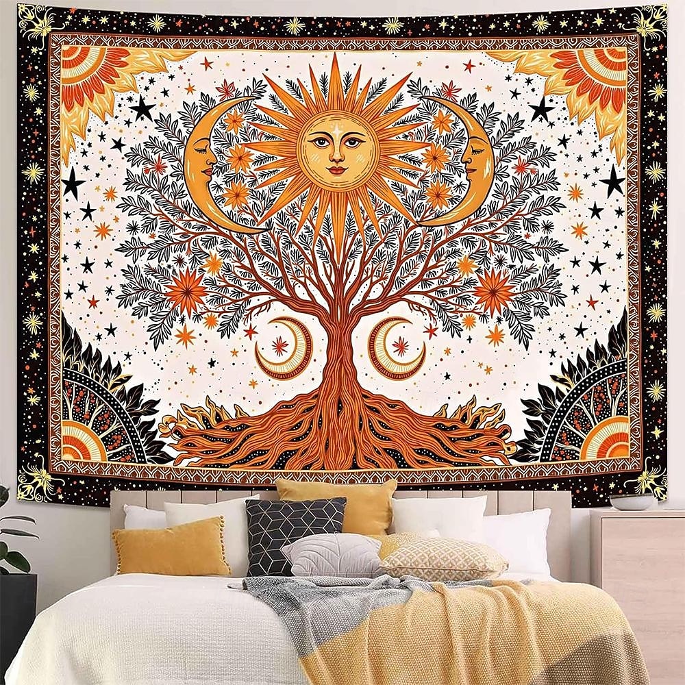 Tapeçaria de parede vintage estética com árvore da vida, fundo floral botânico da natureza, decoração boêmia para quarto, arte de parede grande para decoração de apartamento ou dormitório. de 2026 por $19.99 –P12