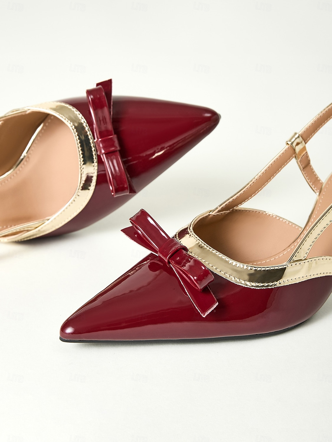scarpe con tacco slingback bordeaux da donna con fiocco, eleganti décolleté a punta per gli appuntamenti di San Valentino del 2026 a $42.99 –P3