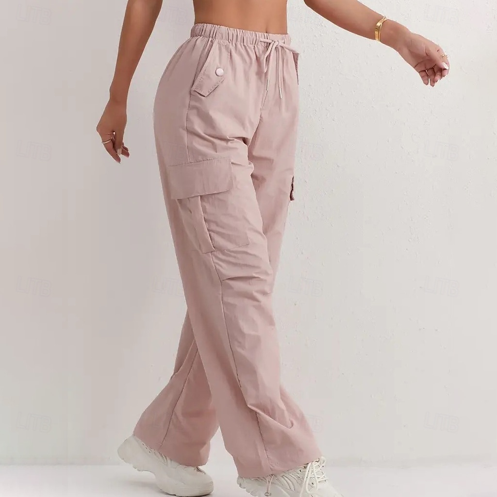 Damen Cargo-Hosen Hose Freizeithose Urlaub Mode Alltagstauglich Volle Länge Hohe Taille Einfarbig Einfach Kordelzug Tasche Weites Bein Komfort Schnelltrocknend Weich Unelastisch Outdoor Streetwear 2026 - $32.99 –P9