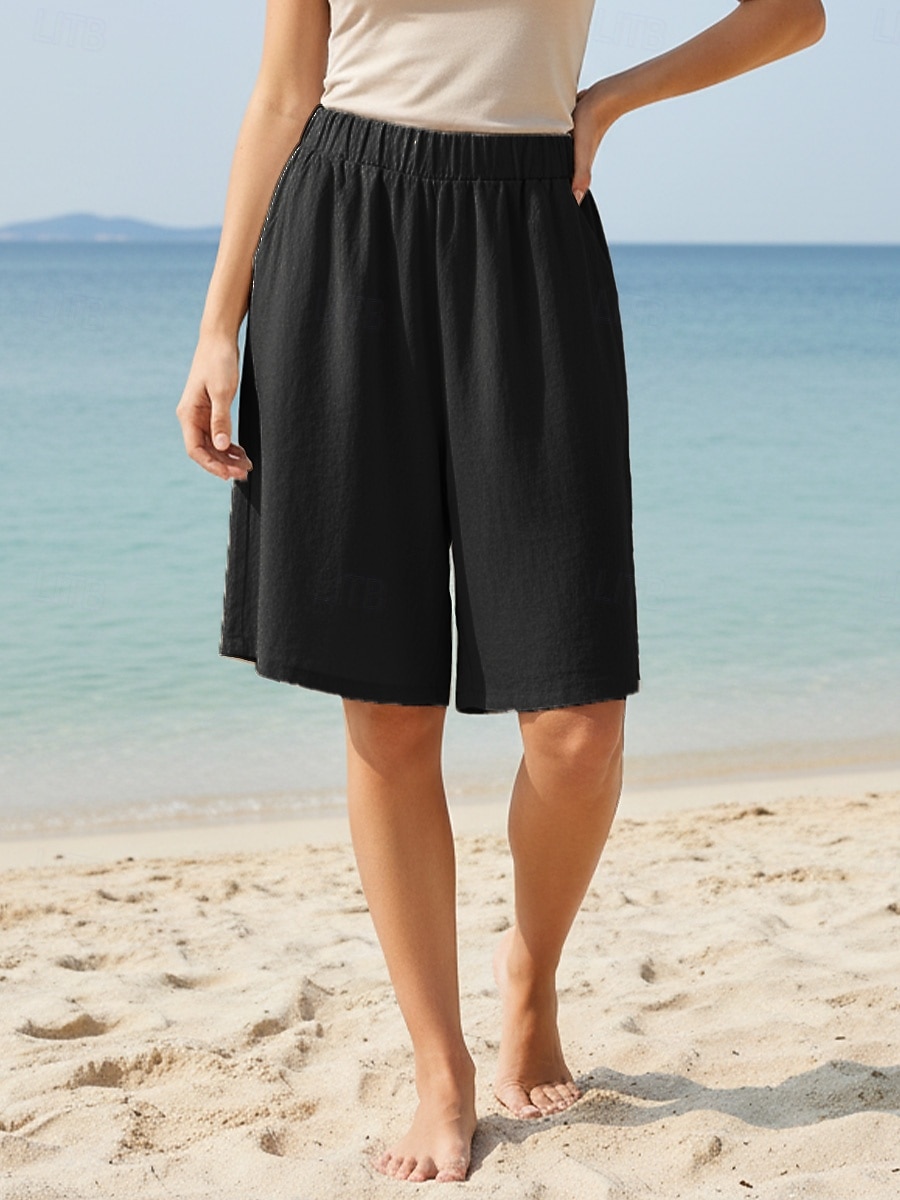 Dame Bukser med linfølelse Capri-bukser Shorts Sommershorts Ferie Grunnleggende Fritid Knelengde Middels midje عادي Elastisk midje Komfort Pustende Uelastisk Daglig utendørs Feriereise Svart Rød 2026 - $14.99 –P5