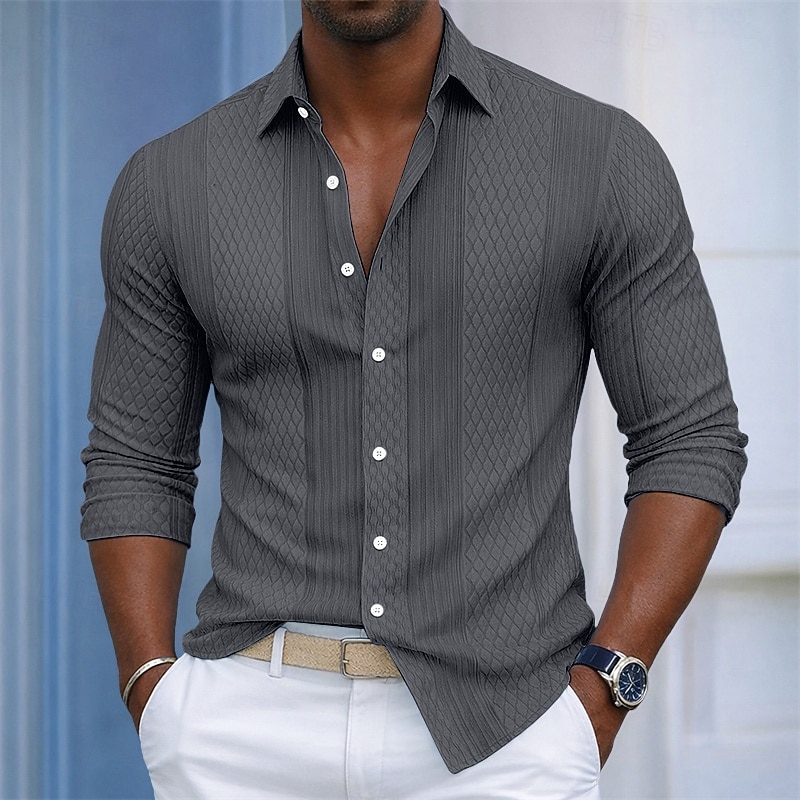 Férfi Ing Szerkezet Alkalmi ing Gombos póló Jacquard ing Sötétkék Hosszú ujj Sima Állógallér Hétköznapi Napi Jacquardszövet Ruházat Elegáns Divat Alkalmi Laza elegáns 2026 - $29.99 –P5