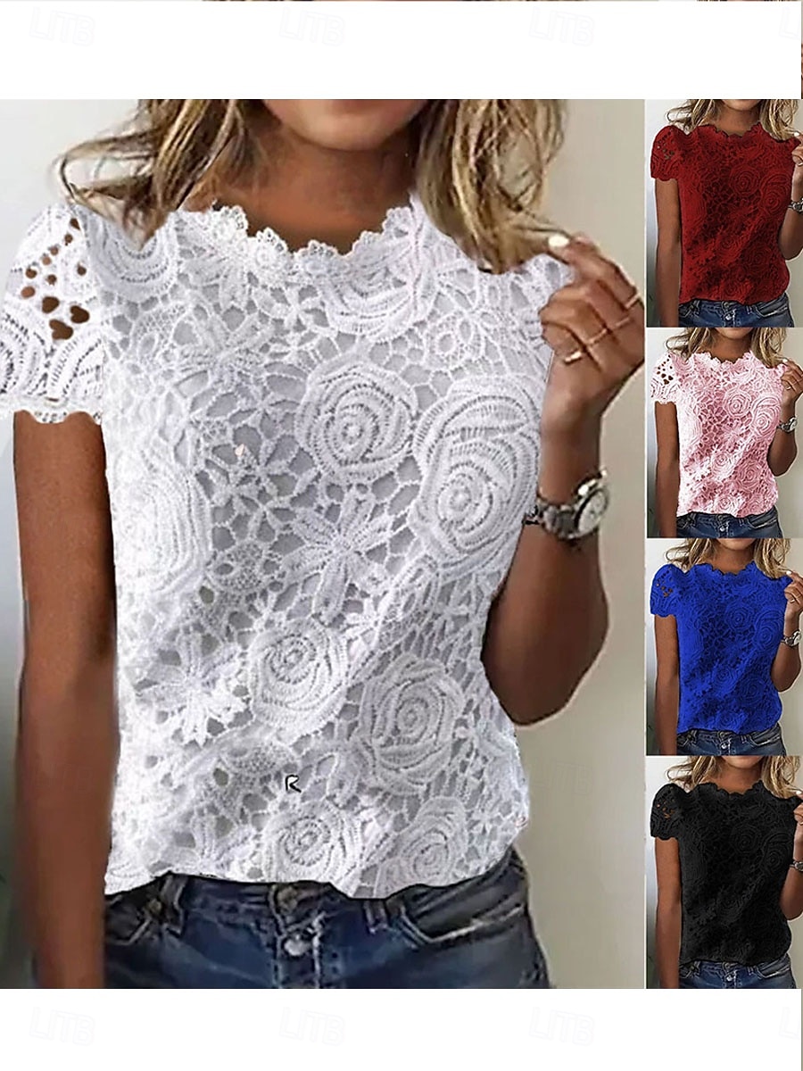 Pentru femei Topuri de vară Bluză Varful ochiului Topuri din dantela Zdrobit Dantelă Peteci Simplu Elegant Epocă femei Fără manșon Stil Nautic Topuri obișnuite Zilnic Muncă Concediu Albastru piscin 2026 - $21.99 –P1